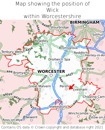 Map showing location of Wick within Worcestershire