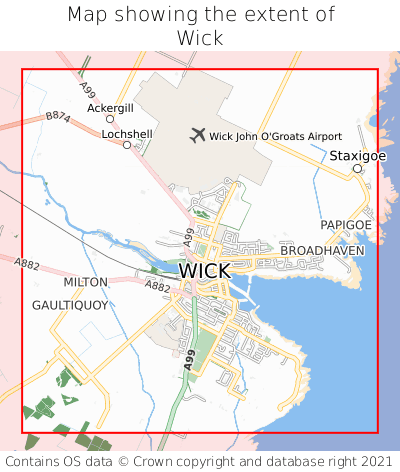 Map showing extent of Wick as bounding box
