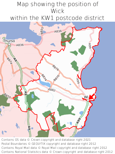 Map showing location of Wick within KW1