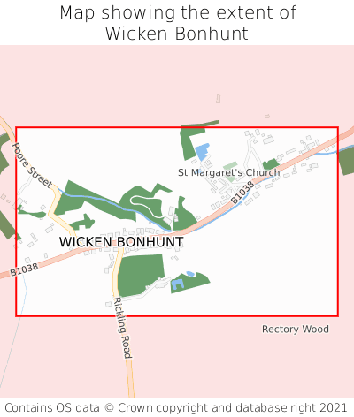 Map showing extent of Wicken Bonhunt as bounding box