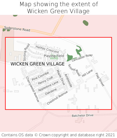 Map showing extent of Wicken Green Village as bounding box