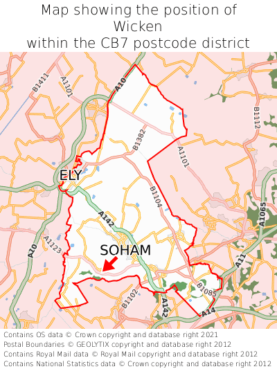 Map showing location of Wicken within CB7