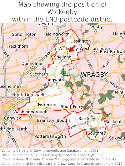 Map showing location of Wickenby within LN3