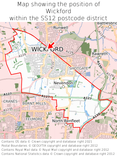 Map showing location of Wickford within SS12