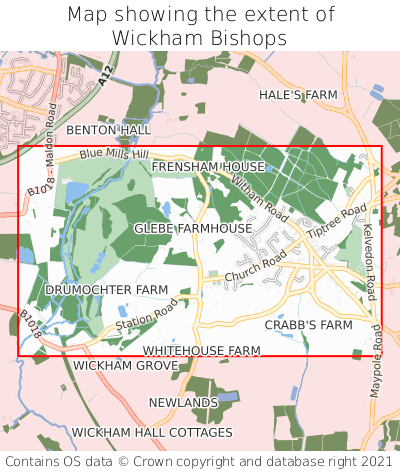 Map showing extent of Wickham Bishops as bounding box