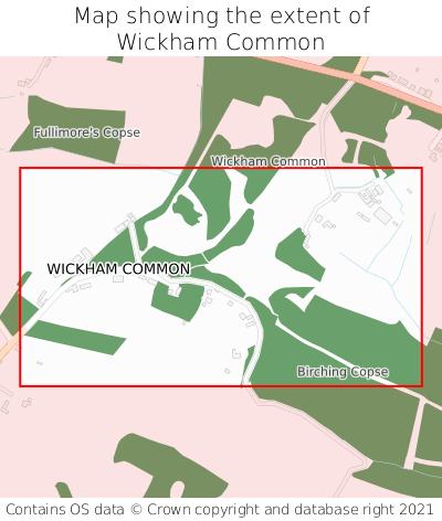 Map showing extent of Wickham Common as bounding box