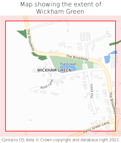 Map showing extent of Wickham Green as bounding box