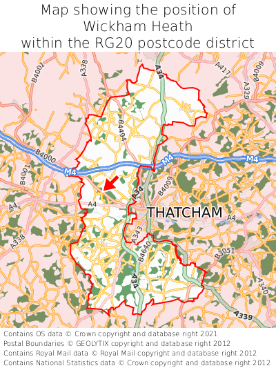 Map showing location of Wickham Heath within RG20