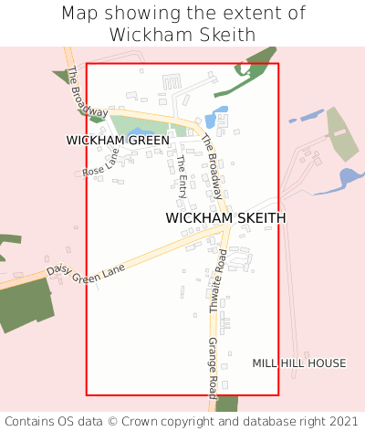 Map showing extent of Wickham Skeith as bounding box