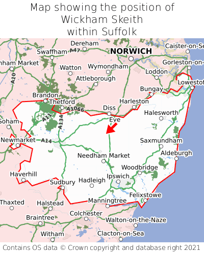 Map showing location of Wickham Skeith within Suffolk