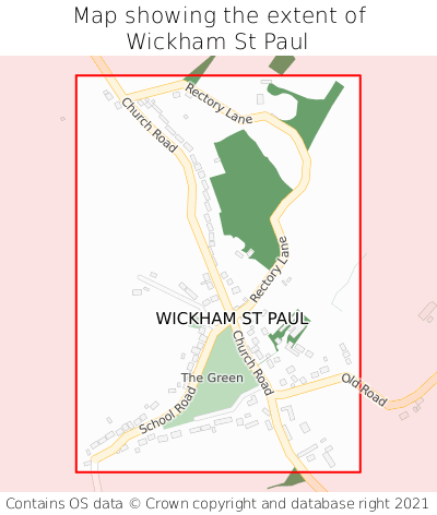 Map showing extent of Wickham St Paul as bounding box