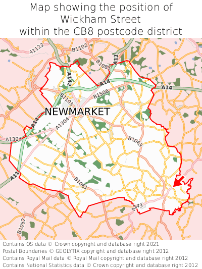 Map showing location of Wickham Street within CB8