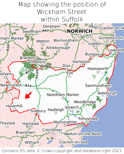 Map showing location of Wickham Street within Suffolk