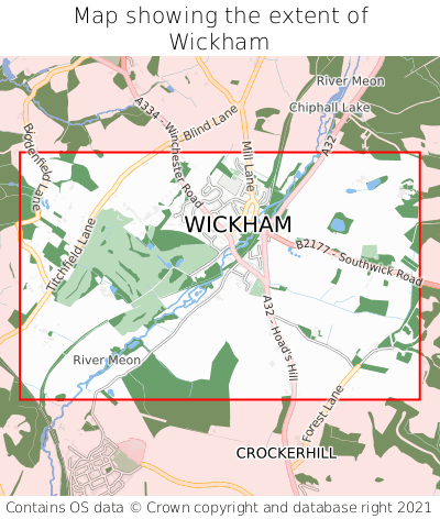 Map showing extent of Wickham as bounding box