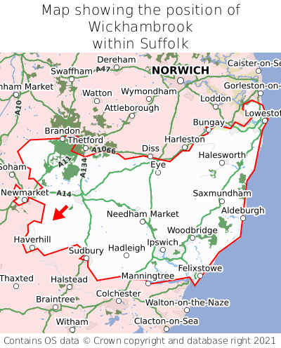 Map showing location of Wickhambrook within Suffolk