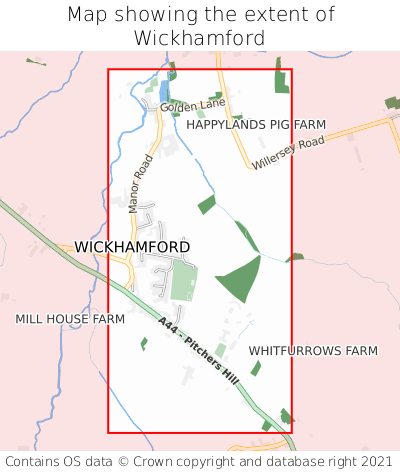 Map showing extent of Wickhamford as bounding box