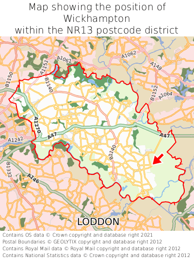 Map showing location of Wickhampton within NR13