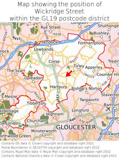 Map showing location of Wickridge Street within GL19