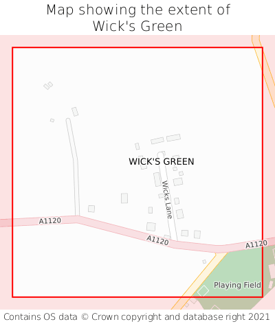Map showing extent of Wick's Green as bounding box