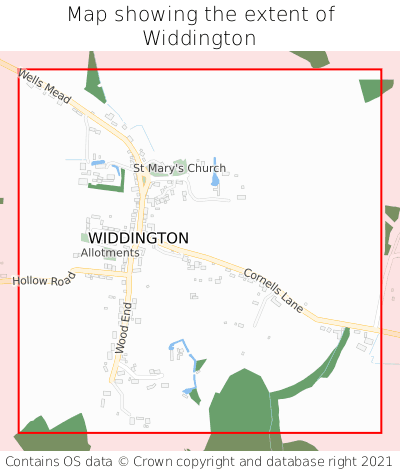 Map showing extent of Widdington as bounding box
