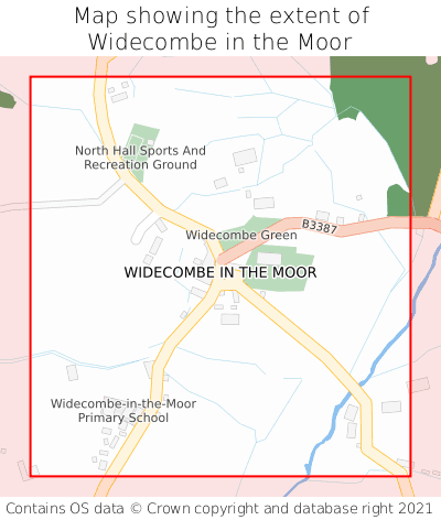 Map showing extent of Widecombe in the Moor as bounding box
