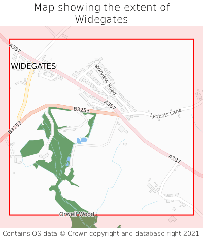 Map showing extent of Widegates as bounding box