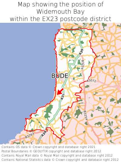Map showing location of Widemouth Bay within EX23