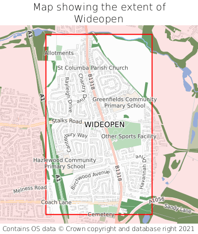 Map showing extent of Wideopen as bounding box