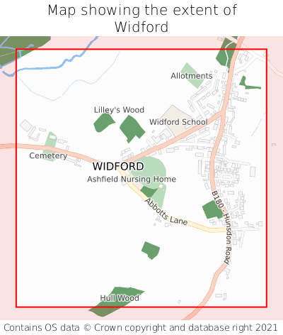 Map showing extent of Widford as bounding box