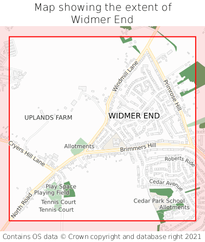 Map showing extent of Widmer End as bounding box
