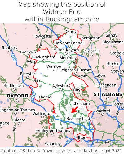 Map showing location of Widmer End within Buckinghamshire
