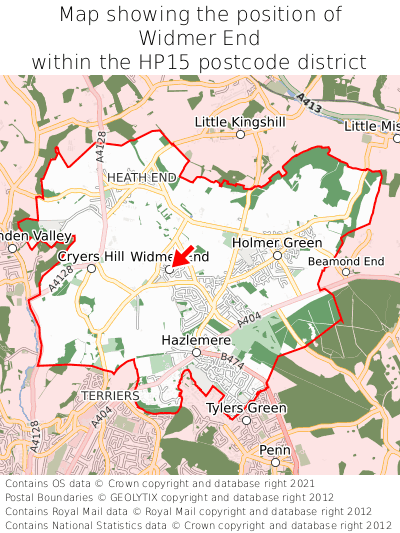 Map showing location of Widmer End within HP15