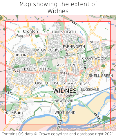 Map showing extent of Widnes as bounding box