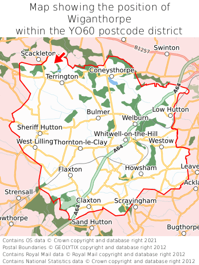 Map showing location of Wiganthorpe within YO60