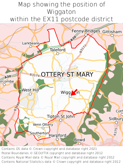 Map showing location of Wiggaton within EX11