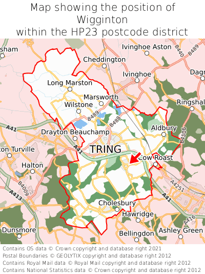 Map showing location of Wigginton within HP23