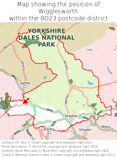 Map showing location of Wigglesworth within BD23