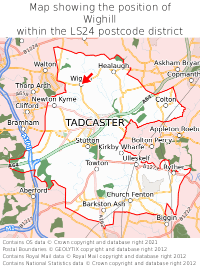 Map showing location of Wighill within LS24