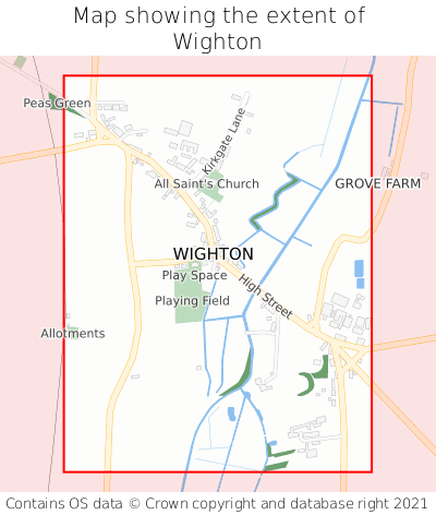 Map showing extent of Wighton as bounding box