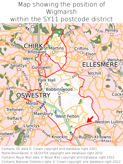 Map showing location of Wigmarsh within SY11
