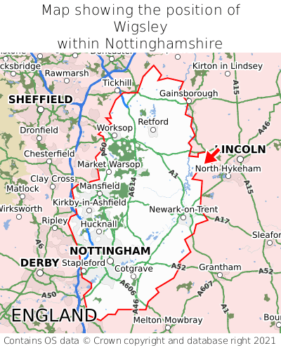 Map showing location of Wigsley within Nottinghamshire