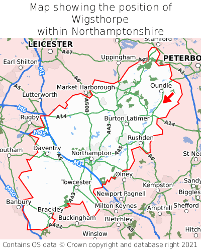 Map showing location of Wigsthorpe within Northamptonshire