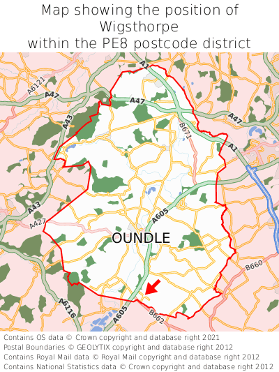 Map showing location of Wigsthorpe within PE8