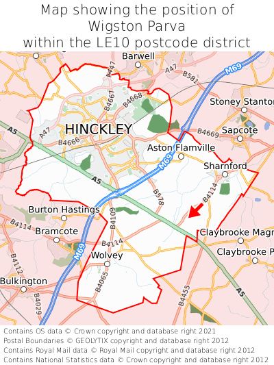 Map showing location of Wigston Parva within LE10