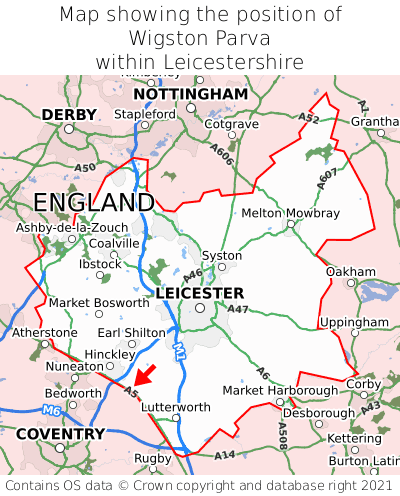 Map showing location of Wigston Parva within Leicestershire