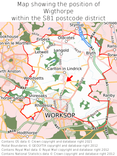 Map showing location of Wigthorpe within S81