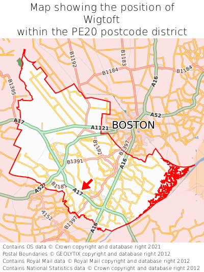 Map showing location of Wigtoft within PE20