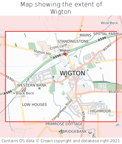 Map showing extent of Wigton as bounding box