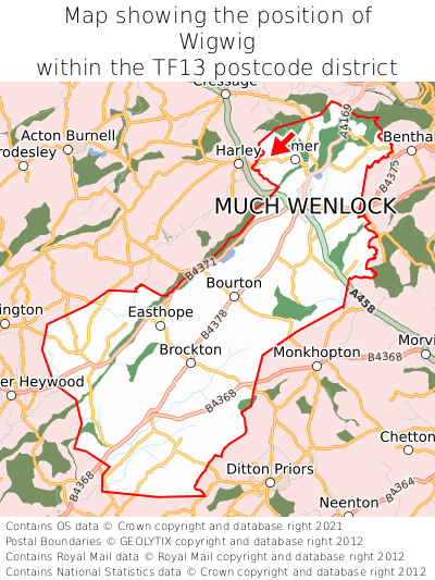 Map showing location of Wigwig within TF13
