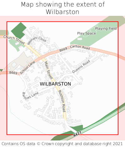 Map showing extent of Wilbarston as bounding box